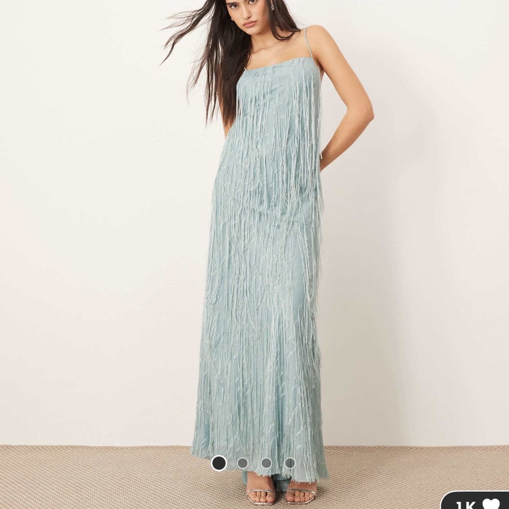 Chic Light Blue Maxi Dress Fringe